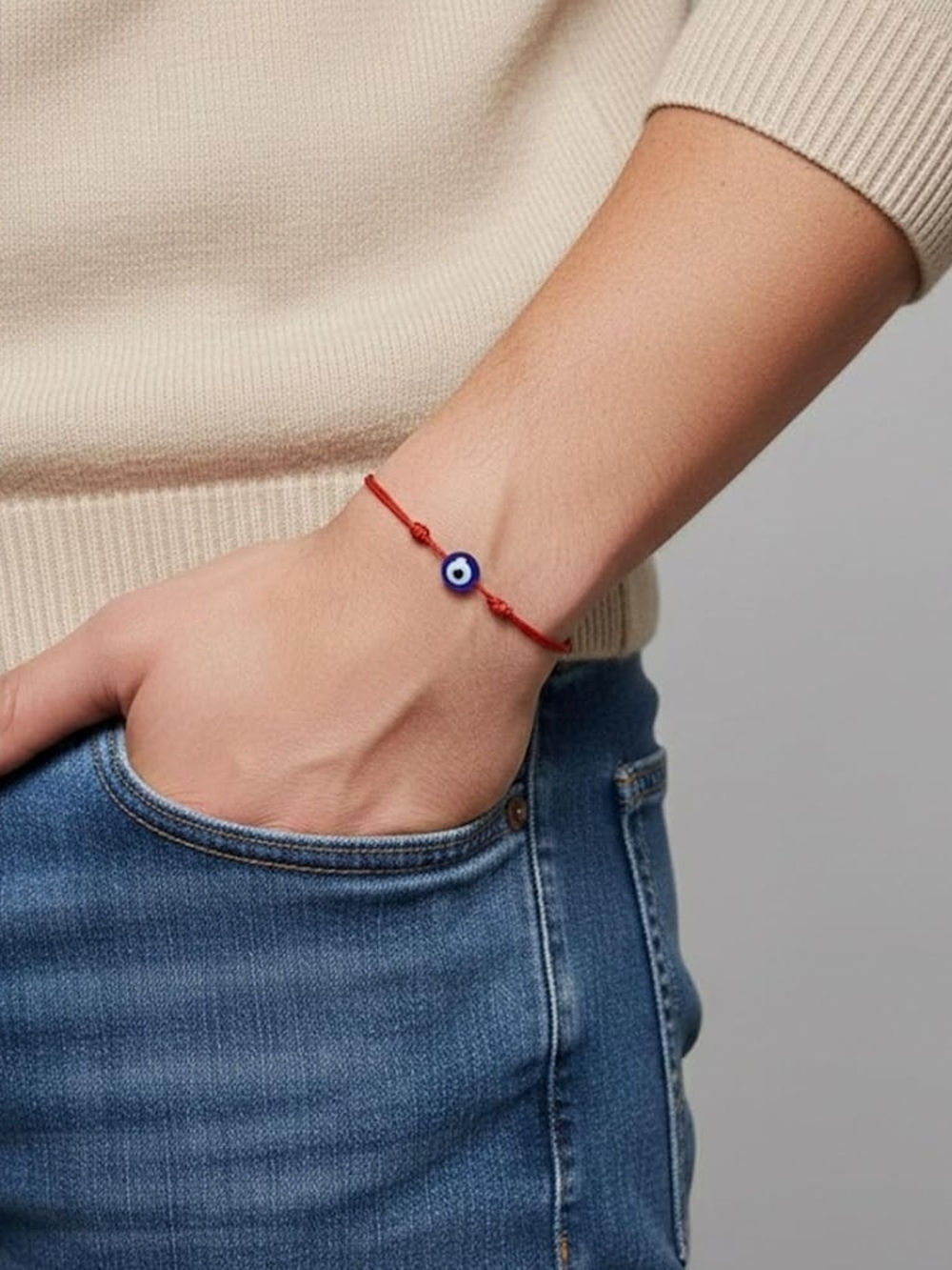 Red String Bracelet with Blue Evil Eye Charm Rakhi - Picture 6 of 8